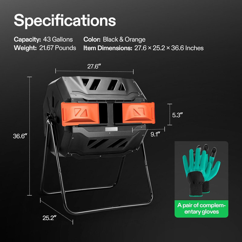 Outdoor Tumbling Composter store Dual Rotating Batch Compost Bin, 43 Gallon